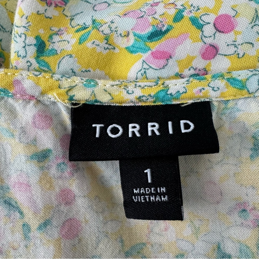 Torrid Yellow Floral Dress Womens 1 1X 14-16 Mini Challis Tiered Sleeveless Tank - Picture 2 of 14